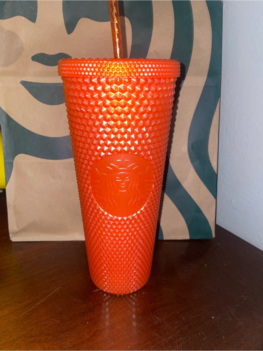Starbucks Bright Orange Textured Studded Tumbler with Straw